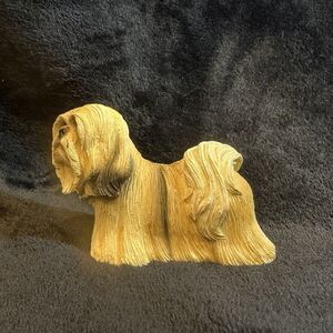 Lhasa Apso Dog Figurine Sculpture Brown Tan White Vintage The Living Stone 2002